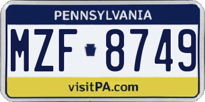 PA license plate MZF8749