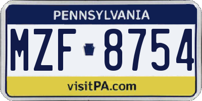 PA license plate MZF8754