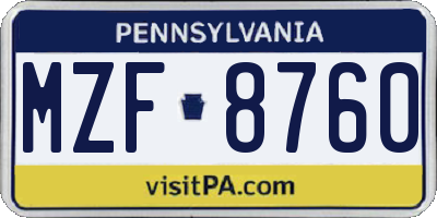 PA license plate MZF8760