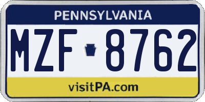 PA license plate MZF8762