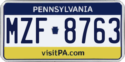 PA license plate MZF8763
