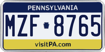 PA license plate MZF8765