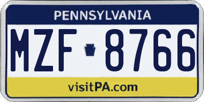PA license plate MZF8766