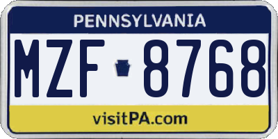 PA license plate MZF8768
