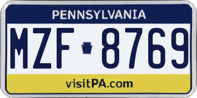PA license plate MZF8769