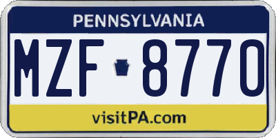 PA license plate MZF8770