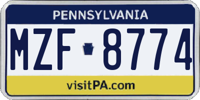 PA license plate MZF8774