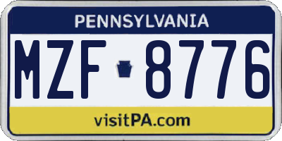 PA license plate MZF8776