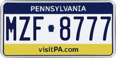 PA license plate MZF8777