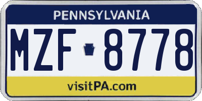 PA license plate MZF8778