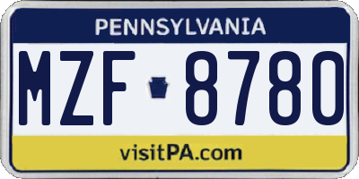 PA license plate MZF8780