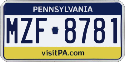 PA license plate MZF8781