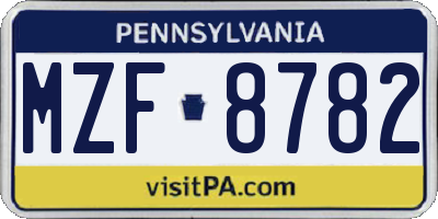 PA license plate MZF8782