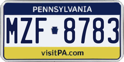 PA license plate MZF8783