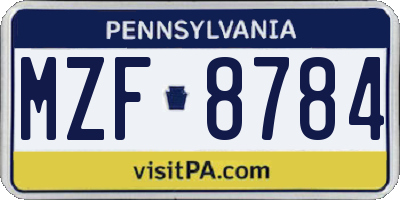 PA license plate MZF8784