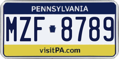 PA license plate MZF8789