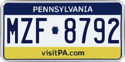 PA license plate MZF8792