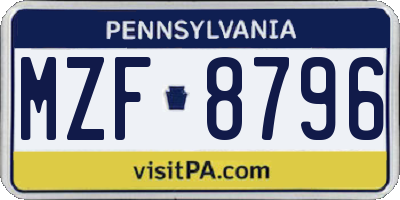 PA license plate MZF8796
