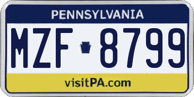 PA license plate MZF8799