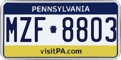 PA license plate MZF8803