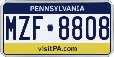 PA license plate MZF8808
