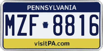 PA license plate MZF8816