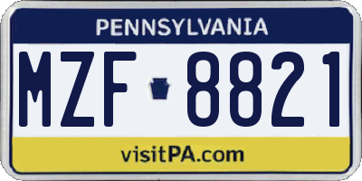PA license plate MZF8821