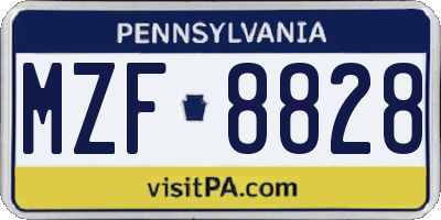 PA license plate MZF8828