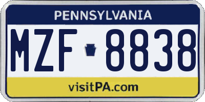 PA license plate MZF8838