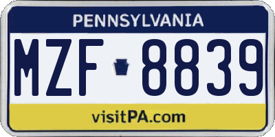 PA license plate MZF8839