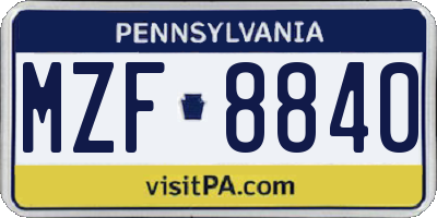 PA license plate MZF8840