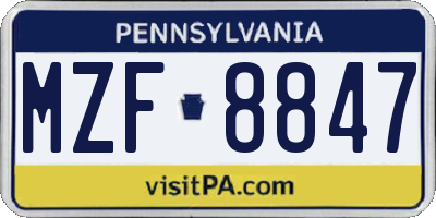 PA license plate MZF8847