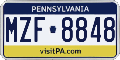 PA license plate MZF8848
