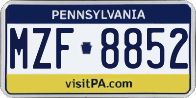 PA license plate MZF8852