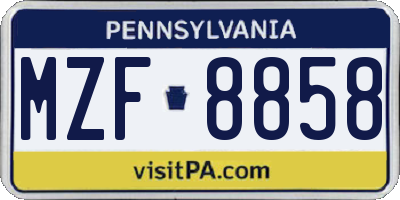 PA license plate MZF8858
