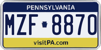 PA license plate MZF8870
