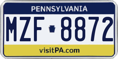 PA license plate MZF8872