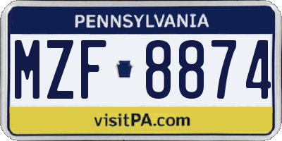 PA license plate MZF8874