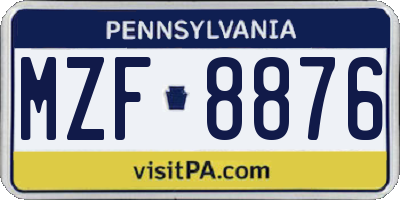 PA license plate MZF8876