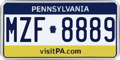 PA license plate MZF8889