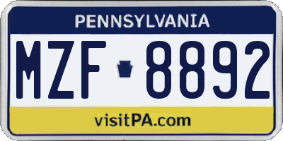 PA license plate MZF8892