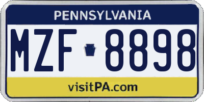 PA license plate MZF8898