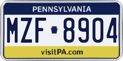 PA license plate MZF8904