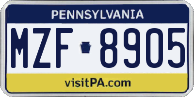 PA license plate MZF8905