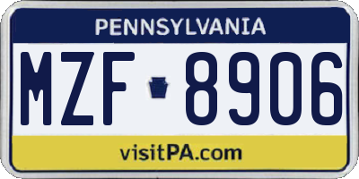 PA license plate MZF8906