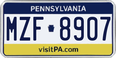 PA license plate MZF8907