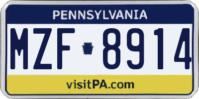 PA license plate MZF8914