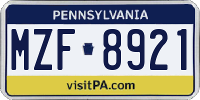 PA license plate MZF8921