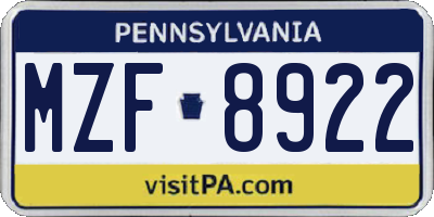 PA license plate MZF8922