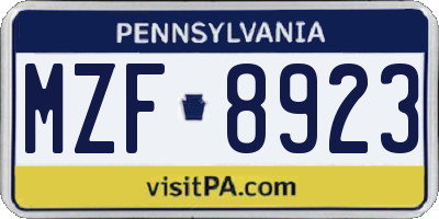 PA license plate MZF8923